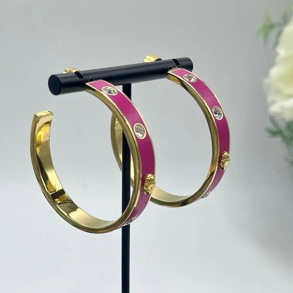 Kurt Geiger‎ Signed Fuchsia Enamel Eagle & Crystal Hoop Post Earrings